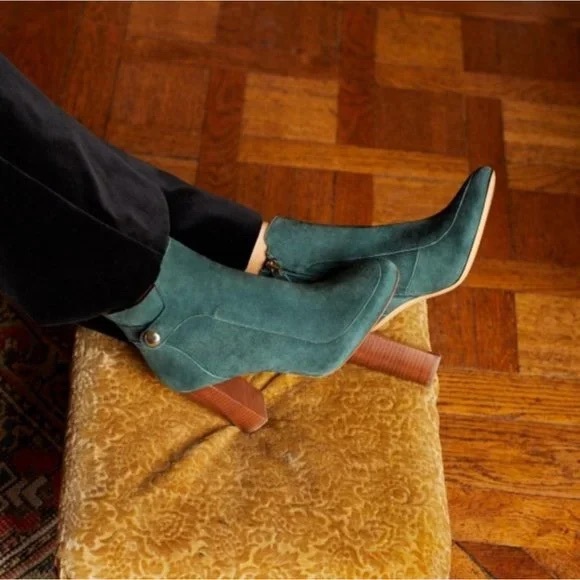 Sézane High Julieta Boots in Forest Green Suede Size 40/9 - Picture 2 of 12